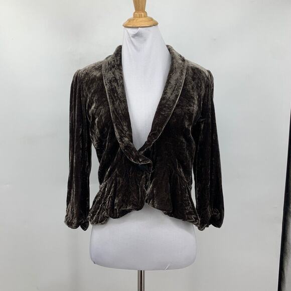 Ann Taylor Loft Jacket Womens 6 Chocolate Crushed Velvet Shawl Peplum Cropped - Picture 2 of 16